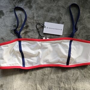 Solid & Striped The Natalie Bikini Top In Cream Cherry & Navy - Size L NWT